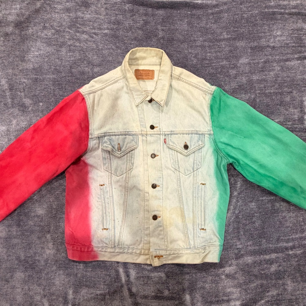 Vintage Levis Custom Bob Marley Hand Painted Rasta Denim Trucker Jacket Mens XL